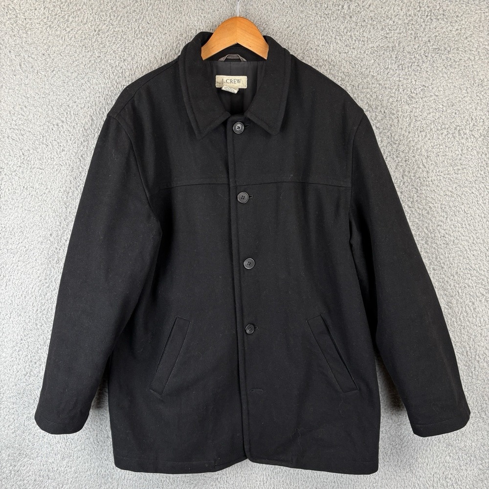 J. Crew Overcoat Mens Medium Black Wool Blend Quilted‎ Insulated Casual Peacoat